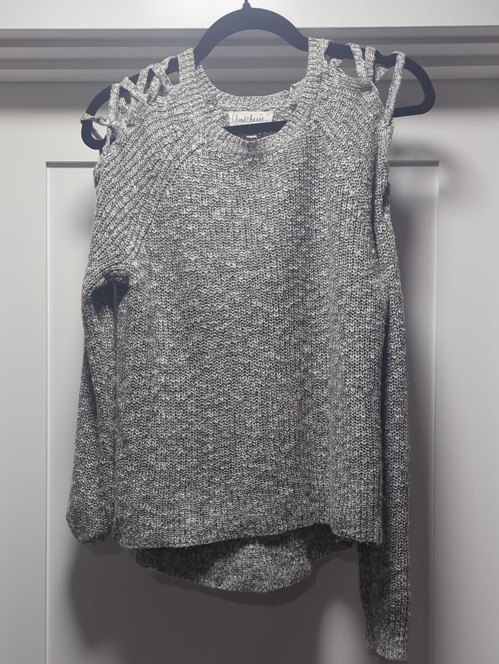 Cloud Chaser Gray Marled Cold-Shoulder Knit Sweater